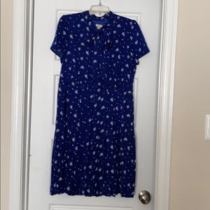Pleated Tie Neck Blue Floral Dress J. Crew Factory Size 12